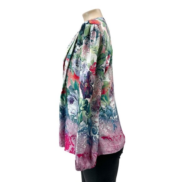 Sundance Samantha Silk Long Sleeve Boho Floral Pleated V-Neck Empire Top Women S - Picture 3 of 12